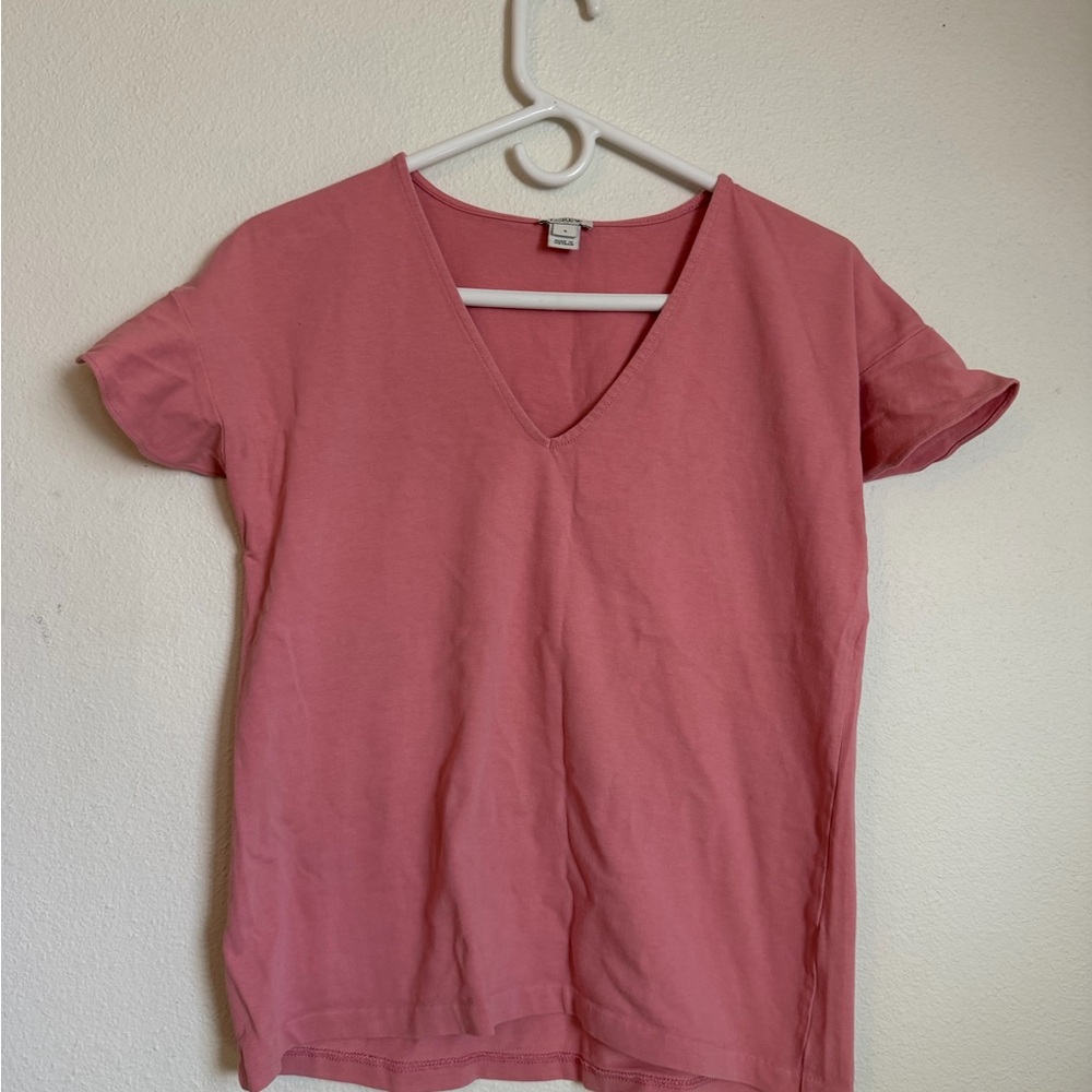 100% cotton Pink V-Neck Top